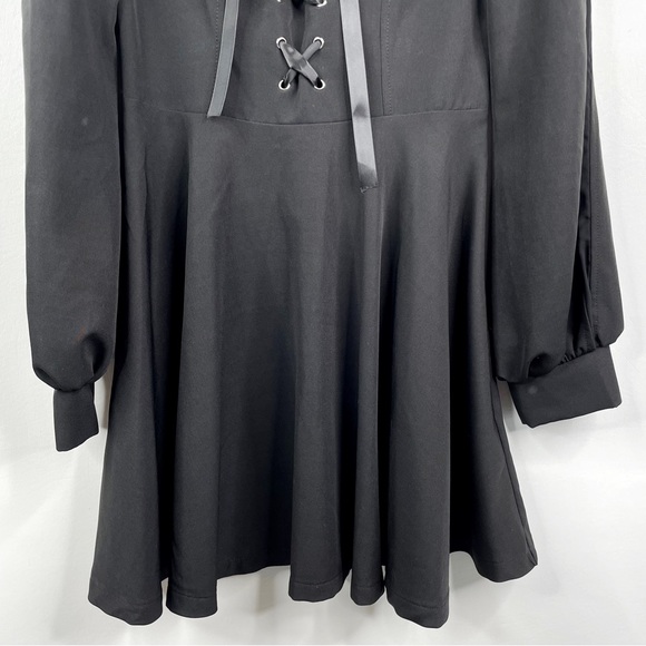 Punk Rave NEW Sexy Goth Long Sleeve Lace-Up A-Line Dress Black Square Neck Small - Picture 10 of 16